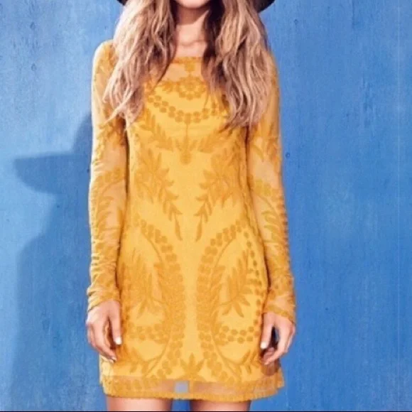 Dresses | Hm Beautiful Mustard Yellow Lace Dress Size | Poshmark